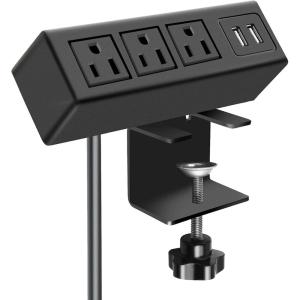 image3 Outlet Desk Clamp Power Strip With USB Ports White Desktop Surge Protector 1200J Mount Charging Power Station Edge Power Outlet 125V 12A 1500WBlack