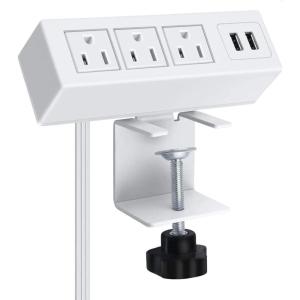 image3 Outlet Desk Clamp Power Strip With USB Ports White Desktop Surge Protector 1200J Mount Charging Power Station Edge Power Outlet 125V 12A 1500WWhite