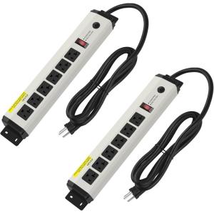 imageCCCEI 12 Gauge Heavy Duty Power Strip Surge Protector 4800J 20 Amp 6 Plug Industrial Shop Garage Metal Multiple Outlets 6 FT Extension Cord 515P Adapter High Amp 620R TSlot 20a for AppliancePack of Two