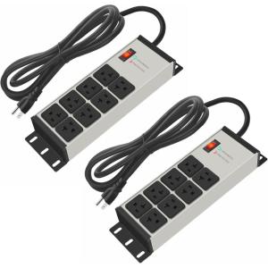 imageCCCEI 2PCS Heavy Duty Power Strip Surge Protector 20 AMP 8 Outlets 12 Gauge Shop Garage Metal Multiple Outlets 6 FT Extension Cord 515P Adapter High Amp 620R TSlot 20a for Appliance BlackGrey