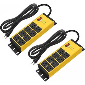 imageCCCEI 2PCS Heavy Duty Power Strip Surge Protector 20 AMP 8 Outlets 12 Gauge Shop Garage Metal Multiple Outlets 6 FT Extension Cord 515P Adapter High Amp 620R TSlot 20a for Appliance BlackYellow