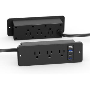 imageCCCEI 6 Outlets Dual Side Recessed Power Strip with USB C Ports Furniture Flush Mount Under Desk Desk Top Multiple Outlets Hidden Charging Station for Conference Table Nightstand Black 6FT6FT
