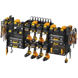 imageCCCEI Black Large Tools Organizer Wall Mount Charging Station 39 Inch Long Power Tool Battery Storage Rack with 6FT Power Strip 8 Drill Holder Garage Utility Shelves Pegboard Hanging ExtensionBlack
