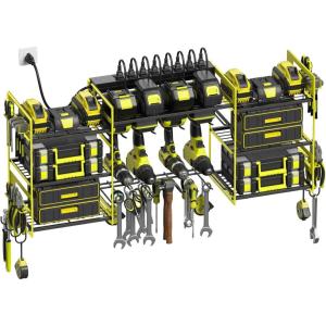 imageCCCEI Blue Power Tool Organizer Wall Mount Large Tools and Battery Storage Rack Charging Station Individual Switches Drills Holder Garage Utility Shelves with 6FT Power Strip Gift for MenGreen