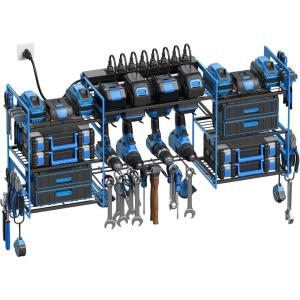 imageCCCEI Blue Power Tool Organizer Wall Mount Large Tools and Battery Storage Rack Charging Station Individual Switches Drills Holder Garage Utility Shelves with 6FT Power Strip Gift for MenBlue