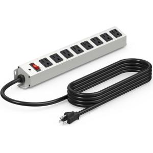 imageCCCEI Corner Mount Angle Power Strip Under Cabinet Heavy Duty 8 Outlets Power Strip Metal Underneath Desk Plug Surge Protector Wall Mountable for Garage Shop Kitchen 6FT Extension Cord Grey