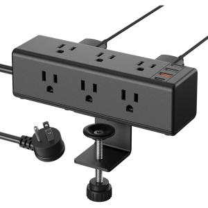 imageCCCEI Desk Clamp Power Strip with 9 Outlets Desktop Edge Mount Surge Protector with USBA and USBC Ports Widely Spaced Desk Outlet Fast Charging Station 6 FT Flat Plug Fit 16 inch Table20W USBC