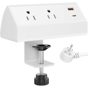 imageCCCEI Desk Clamp Power Strip with Outlets and USB Ports Fast Charging PD 30 USBC and QC 30 USBA Station Desktop Mount Electric Outlet with Surge Protector 6FT and Fit 16 inch Table Edge WhiteWhite45W