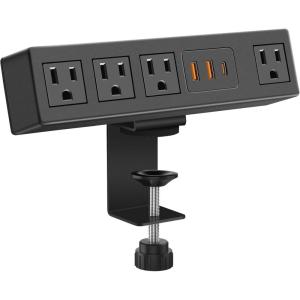 imageCCCEI Desk Clamp Power Strip with USBA and USBC Ports Desktop Mount Surge Protector 1200J Widely Spaced Desk Outlet Station Fast Charging 6 FT Flat Plug Fit 19 inch Tabletop Edge BlackBlack45W