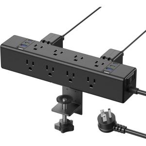 imageCCCEI Desk Outlet Station 45W USB C Port 12 Outlet Desktop Clamp Power Strip Surge Protector 4800J with Switch Nightstand Office Standing Desk Accessories Fit Thicker Table Edge or Screw Mount 6FT20W USBC