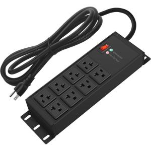 imageCCCEI Heavy Duty Power Strip Surge Protector 20 AMP 8 Outlets 12 Gauge Industrial Shop Garage Metal Multiple Outlets 6 FT Extension Cord 515P Adapter High Amp 620R TSlot 20a for ApplianceBlack