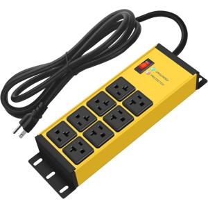 imageCCCEI Heavy Duty Power Strip Surge Protector 20 AMP 8 Outlets 12 Gauge Industrial Shop Garage Metal Multiple Outlets 6 FT Extension Cord 515P Adapter High Amp 620R TSlot 20a for ApplianceYellow