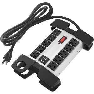 imageCCCEI Heavy Duty Power Strip with USB Ports Garage 10 Outlets Surge Protector 2700 Joules Industrial Workshop Metal 15Amp Multiple Outlets 6 FT Extension Cord and Wide Spaced GreyGrey