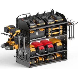imageCCCEI Modular Desk Power Tools Organizer with Charging Station 4 Layer Drills Battery Storage Wall Mount Garage Shop Organization Anniversary Birthday Gifts for Men Father Yellow 6FT CordBlack