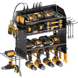 imageCCCEI Modular Power Tools Organizer with USB Charging Station 4 Layer Drills and Battery Storage Wall Mount Garage Shop Organization Anniversary Birthday Gifts for Men Father 6FT Cord BlackBlack