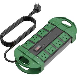 imageCCCEI Outdoor Power Strip Weatherproof with 8 Plug Waterproof Extension Cord with Multiple Outlets Christmas Exterior Garden Yard Surge Protector 15FTGreen