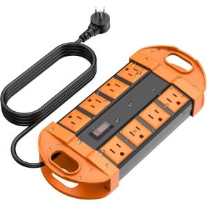 imageCCCEI Outdoor Power Strip Weatherproof with 8 Plug Waterproof Extension Cord with Multiple Outlets Christmas Exterior Garden Yard Surge Protector 15FTOrange
