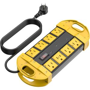 imageCCCEI Outdoor Power Strip Weatherproof with 8 Plug Waterproof Extension Cord with Multiple Outlets Christmas Exterior Garden Yard Surge Protector 15FTYellow