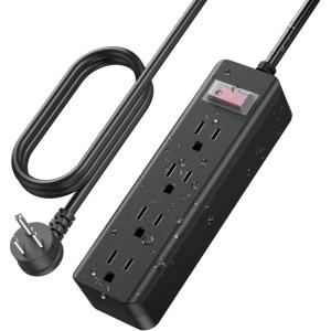 imageCCCEI Outdoor Waterproof 25 FT Flat Plug Extension Cord Power Strip1500J Surge Protector Weatherproof Indoor Exterior Multiple Outlet 25 Foot Extra Long 3 Prong 4 Outlets Black Black 25FTBlack
