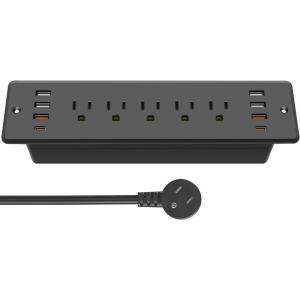 imageCCCEI Recessed Power Strip Surge Protector with 5 Outlets USB 30 USBA and USBC Ports Built in Furniture Desk Hidden Outlet with 6 FT 45 Degree Flat Plug Extension Cord6FT