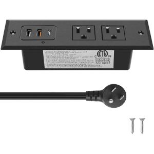 imageCCCEI Recessed Power Strip with 20W USB C Port Fast Charging USB A Port Desk Outlet Furniture Hidden Charging Station for Side Table End Table with 6FT 45 Degree Flat Plug Extension Cord Black20WBlack