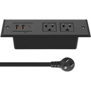imageCCCEI Recessed Power Strip with 20W USB C Port Fast Charging USB A Port Desk Outlet Furniture Hidden Charging Station for Side Table End Table with 6FT 45 Degree Flat Plug Extension Cord Black45WBlack