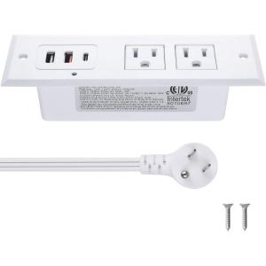 imageCCCEI Recessed Power Strip with 20W USB C Port Fast Charging USB A Port Desk Outlet Furniture Hidden Charging Station for Side Table End Table with 6FT 45 Degree Flat Plug Extension Cord Black45WWhite