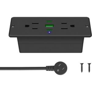 imageCCCEI Recessed Power Strip with Outlet and USB C Ports Furniture Flush Mount Power Strip Small Desk Hidden Outlet for Conference Table Nightstand Black 6FT45WUSBC