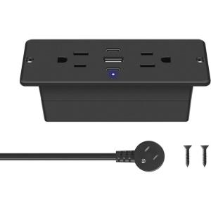 imageCCCEI Recessed Power Strip with Outlet and USB C Ports Furniture Flush Mount Power Strip Small Desk Hidden Outlet for Conference Table Nightstand Black 6FT20WUSBC