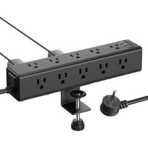 imageCCCEI Standing Desk Clamp Power Strip with 15 Outlets Widely Spaced Desktop Edge Mount Surge Protector Outlet Fast Charging USBA and USBC Ports 10 FT Flat Plug Fit 16 inch Table top BlackBlack65W