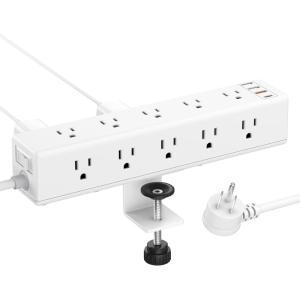 imageCCCEI Standing Desk Clamp Power Strip with 15 Outlets Widely Spaced Desktop Edge Mount Surge Protector Outlet Fast Charging USBA and USBC Ports 4 FT Flat Plug Black Fit 16 inch Table topWhite45W