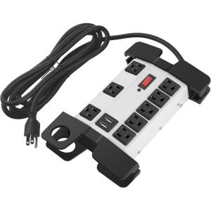 imageHeavy Duty Power Strip with USB Workshop 8 Outlet Surge Protector 2700 Joules Industrial Metal 15Amp Power Strip 6FT Extension Cord and Wide Spaced YellowGrey