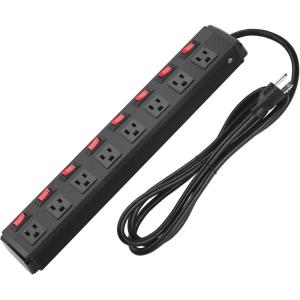imageMetal Power Strip Individual Switches 8 Outlets Heavy Duty Power Strip Surge Protector for Appliances 6 FT Extension Cord Strip 1200J Surge Protector 15A 120V 1800WBlack