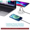 image3 inch Desk Power Grommet White USB Grommet with Green Port Desk Hole Round Grommet Outlets with 2 AC Outlets and 2 USB Ports 65FT Heavy Duty Power CordWhite