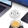 image3 inch Desk Power Grommet White USB Grommet with Green Port Desk Hole Round Grommet Outlets with 2 AC Outlets and 2 USB Ports 65FT Heavy Duty Power CordWhite