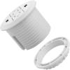 image3 inch Desk Power Grommet White USB Grommet with Green Port Desk Hole Round Grommet Outlets with 2 AC Outlets and 2 USB Ports 65FT Heavy Duty Power CordWhite