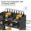 imageCCCEI Modular Power Tool Organizer with Charging Station 4 Layer Wall Mount Drills Holder Tool Battery Charger Organizer Garage Shop Storage Utility Shelf with 10FT Power Strip Gift for MenBlack