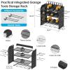 imageCCCEI Modular Power Tool Organizer with Charging Station 4 Layer Wall Mount Drills Holder Tool Battery Charger Organizer Garage Shop Storage Utility Shelf with 10FT Power Strip Gift for MenBlack