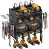 imageCCCEI Modular Power Tool Organizer with Charging Station 4 Layer Wall Mount Drills Holder Tool Battery Charger Organizer Garage Shop Storage Utility Shelf with 10FT Power Strip Gift for MenBlack