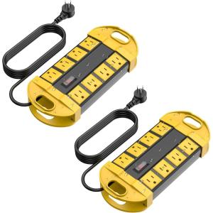 imageCCCEI 2 Outdoor Power Strips Weatherproof with 8 Plug Waterproof Extension Cord with Multiple Outlets Christmas Exterior Garden Yard Surge Protector 10FT YellowYellow