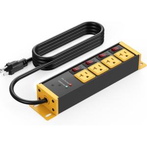 imageCCCEI Heavy Duty Surge Protector Power Strip 20 Amp Individual Switches 6FT 12 Gauge Extension Cord with Multiple Outlets Kitchen Garage Shop Industrial Wall Mount Electric Extender BlackYellow