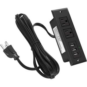 imageCCCEI Furniture Recessed Power Strip Black Desk Outlet with USB Ports in Conference Desktop Flush Mount Plug 10 ft Extension CordBlack