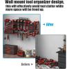 imageCCCEI Black Power Tool Organizer Wall Mount Large Tools and Battery Storage Rack Charging Station Individual Switches Drills Holder Garage Utility Shelves with 10FT Power Strip Gift for MenRed