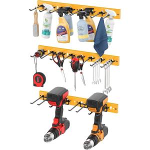 imageCCCEI 5 Modular Pegboard Strip Storage Metal Peg Slat Wall Mount for Garage Basement Garden Laundry Room Organization Flexible Tool Organizer for Rake Shovels Crafting Gifts for Men RedYellow