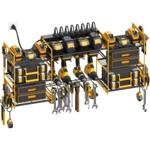 imageCCCEI Black Power Tool Organizer Wall Mount Large Tools and Battery Storage Rack Charging Station Individual Switches Drills Holder Garage Utility Shelves with 10FT Power Strip Gift for MenYellow