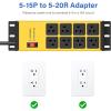 imageCCCEI 2PCS Heavy Duty Power Strip Surge Protector 20 AMP 8 Outlets 12 Gauge Shop Garage Metal Multiple Outlets 15 FT Extension Cord 515P Adapter High Amp 620R TSlot 20a for Appliance GreyYellow
