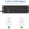 imageCCCEI 2PCS Heavy Duty Power Strip Surge Protector 20 AMP 8 Outlets 12 Gauge Shop Garage Metal Multiple Outlets 15 FT Extension Cord 515P Adapter High Amp 620R TSlot 20a for Appliance GreyBlack