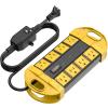 imageCCCEI GFCI Outdoor Power Strip Weatherproof with 8 AC Waterproof Extension Cord with Multiple Outlets Wall Mount Surge Protector Flat Plug Christmas Exterior Garden Yard 15FT GreenYellow