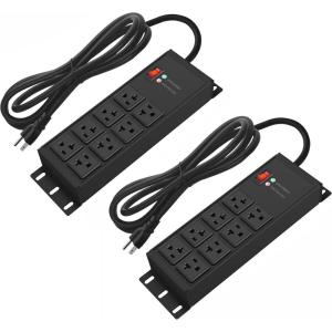 imageCCCEI 2PCS Heavy Duty Power Strip Surge Protector 20 AMP 8 Outlets 12 Gauge Shop Garage Metal Multiple Outlets 15 FT Extension Cord 515P Adapter High Amp 620R TSlot 20a for Appliance GreyBlack