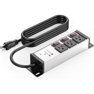 imageCCCEI 3 Outlet Heavy Duty Surge Protector Power Strip 20 Amp Individual Switches 12 Gauge Extension Cord Overload Ground Protection Garage Wall Mount Electric Extender 6FT SilverSilver